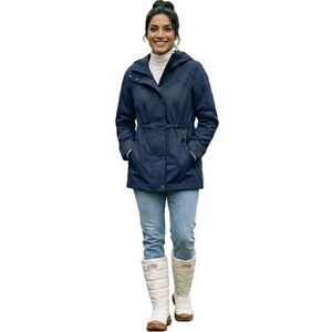 Hunter Womens M Rubberized Cotton Smock Hooded Water Resistant Jacket Navy Blue